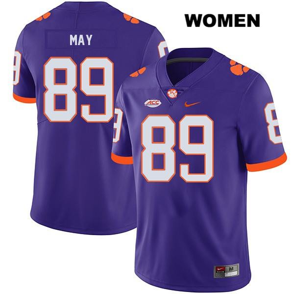Women's Clemson Tigers #89 Max May Stitched Purple Legend Authentic Nike NCAA College Football Jersey VQN0646GO